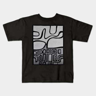 Black Grey Monotone Abstract Landscape Kids T-Shirt